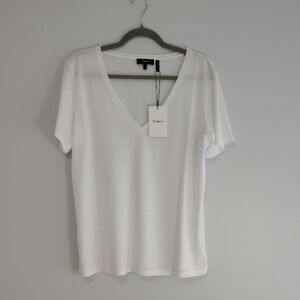 Theory Dayne B Atmos Size L Classic White Short Sleeve V Neck Tee Modal Blend
